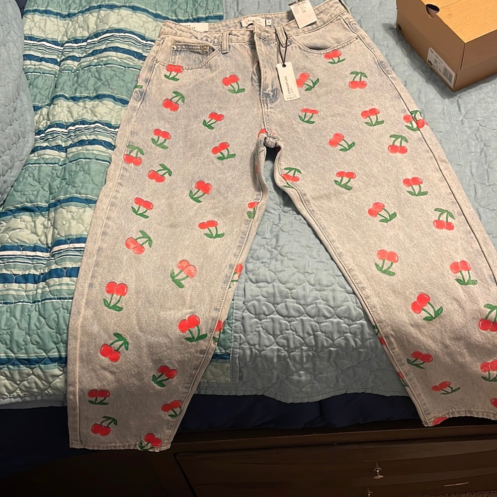 Rue21 super high rise straight leg jeans with cherry print